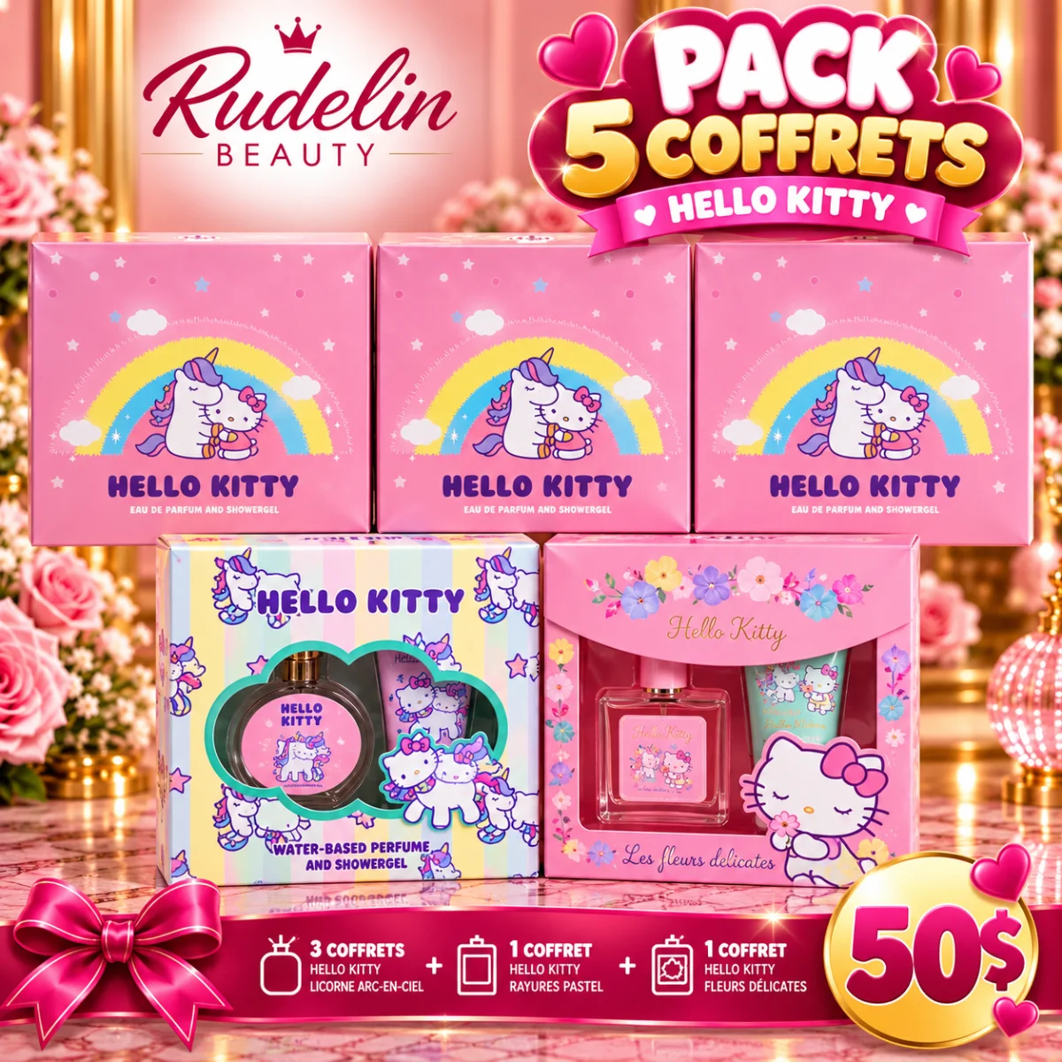 🦄🍒🍉🍇PACK HELLO KITTY — 5 COFFRETS À 50 $