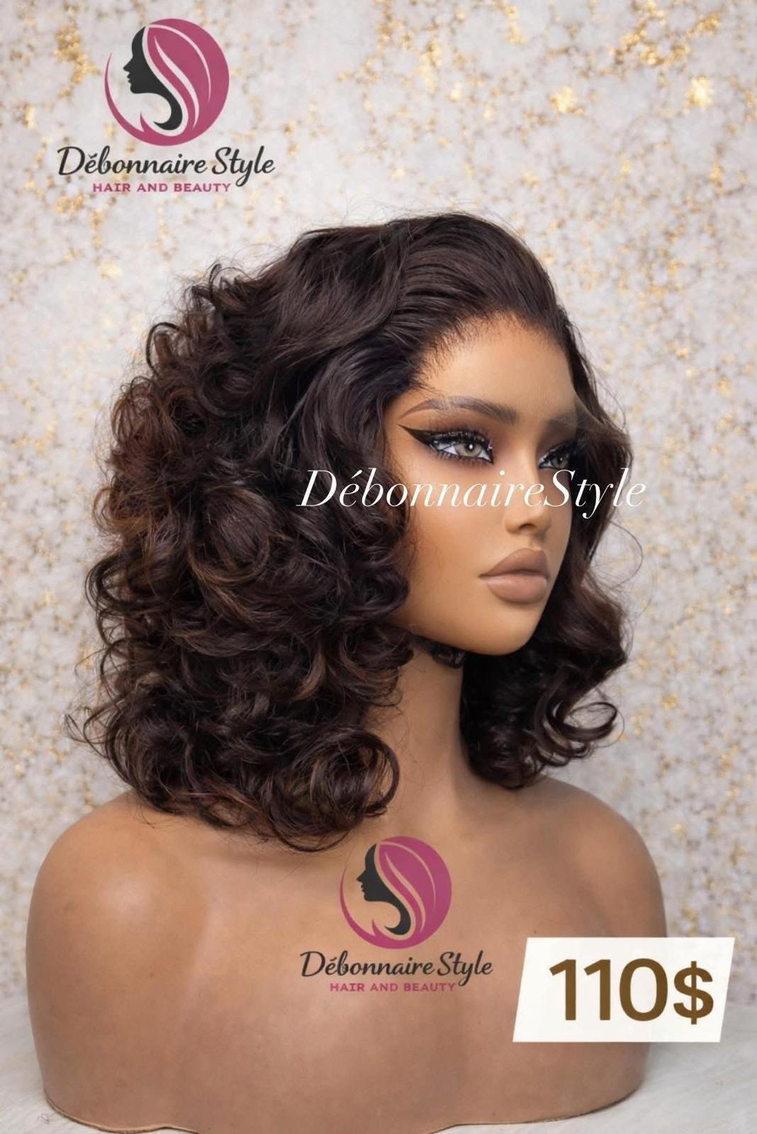 Perruque Bouncy noir marron 16pouce closure hd