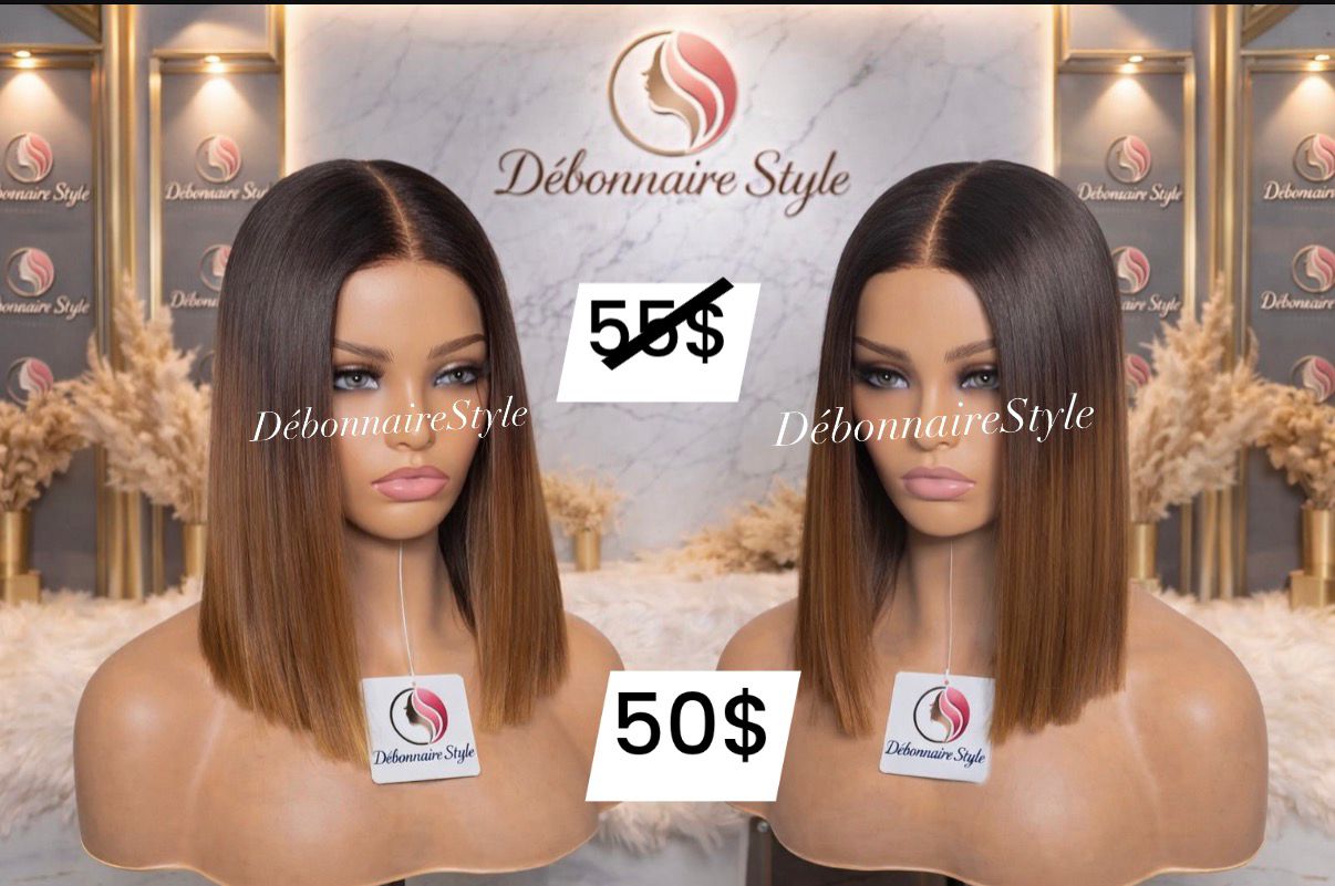 Perruque 14pouce lisse noir maron closure kim