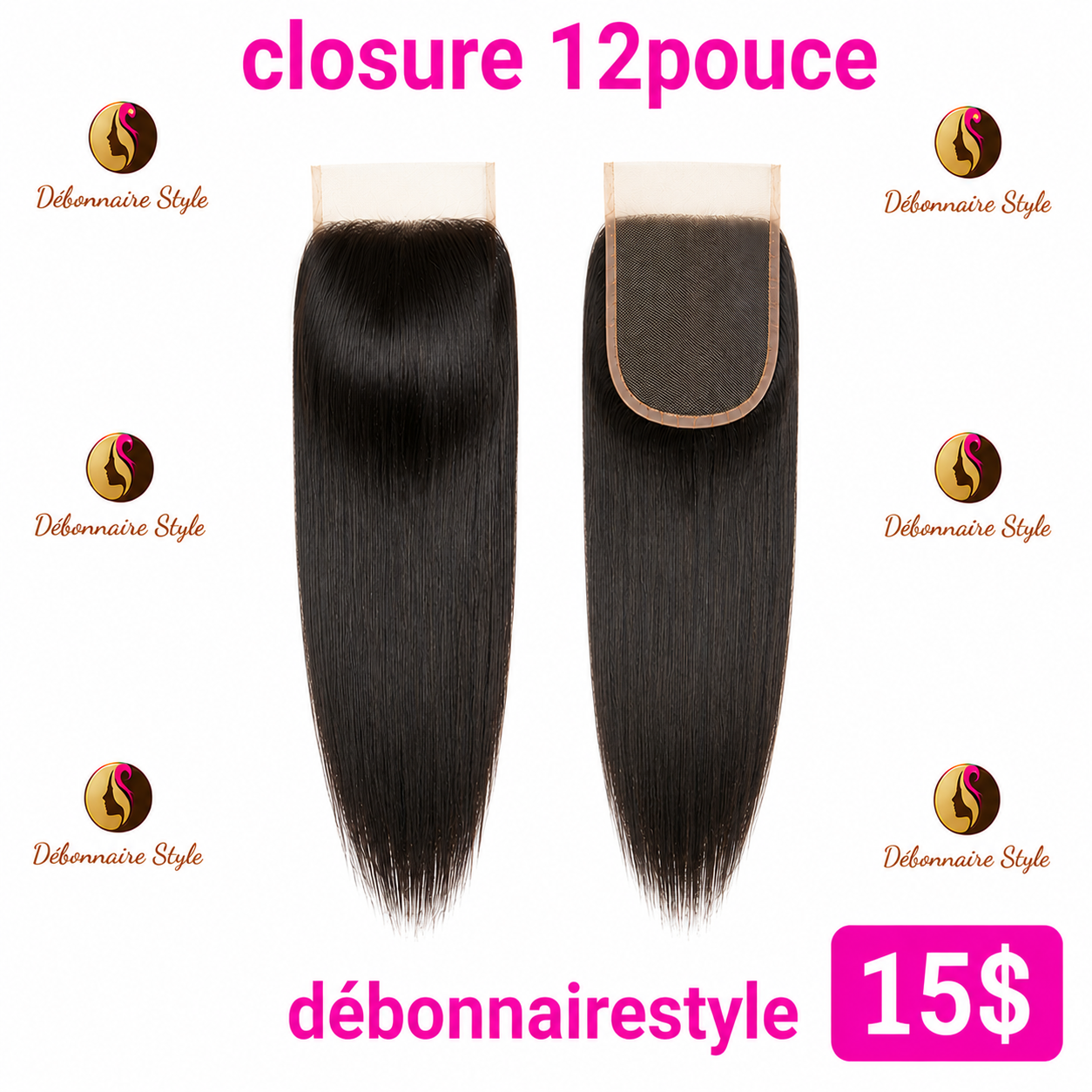 Closure lisse noire 12 pouces