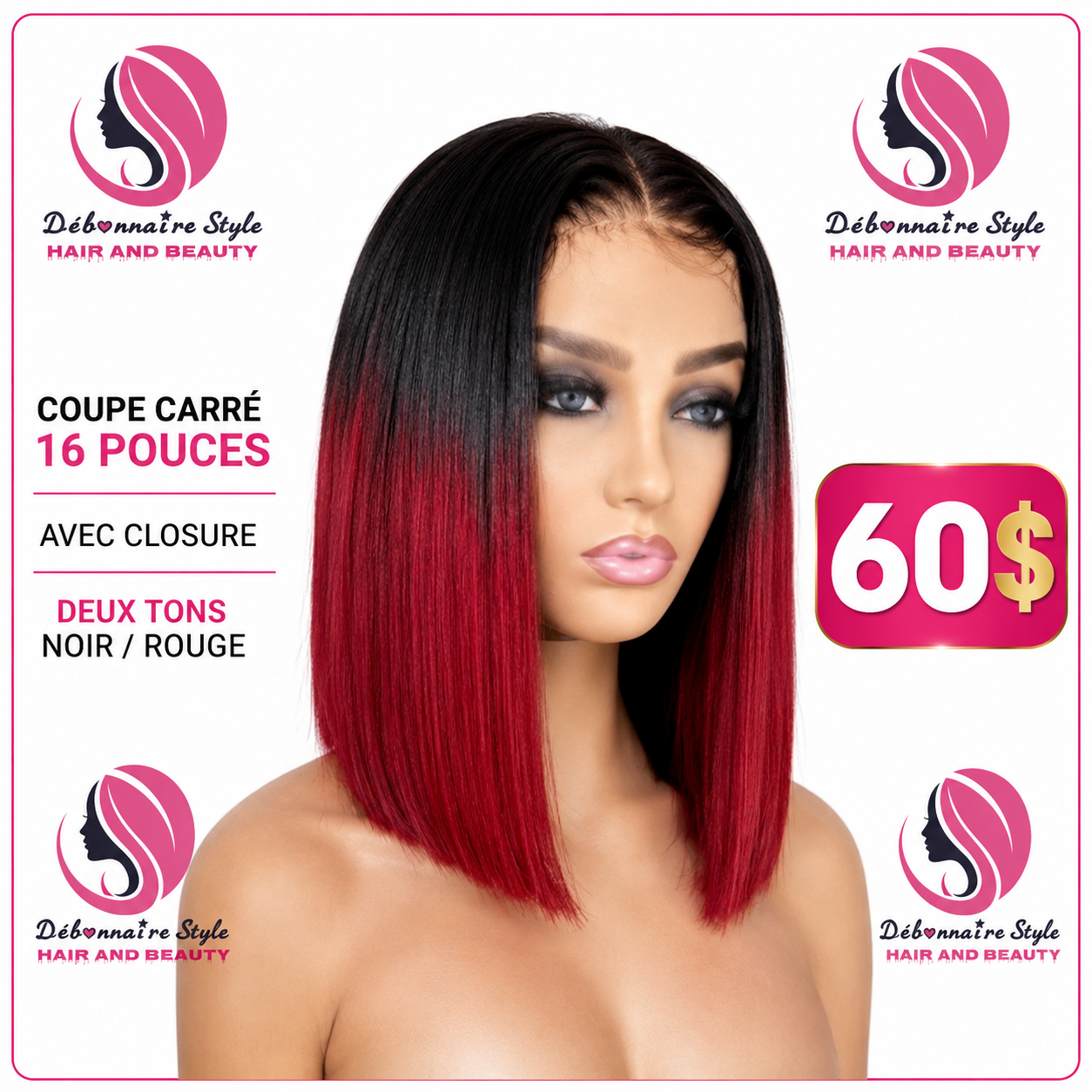 coupe Carré noire roux 16 Pouces closure
