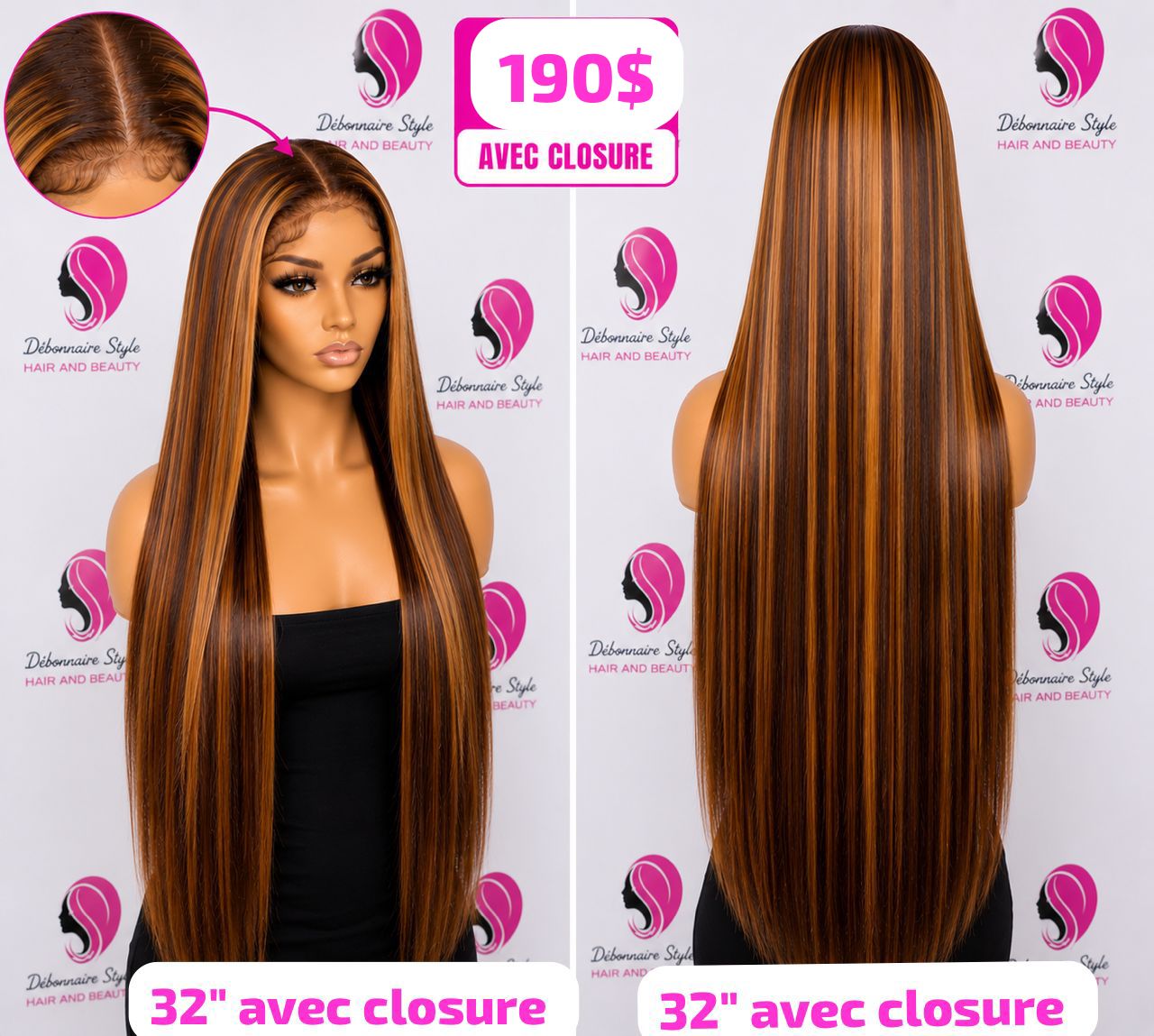 Perruque lisse balayage closure 32' POUCES